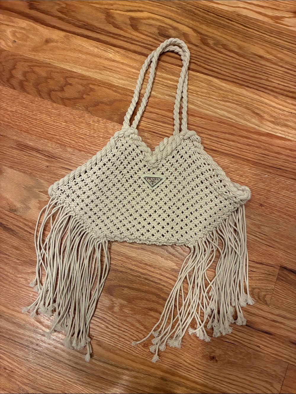Prada upcycled Cream Crochet Fringe Shoulder Bag